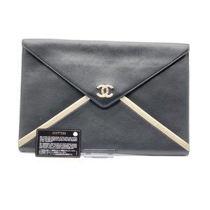 CHANEL Black Calfskin Clutch /Document Bag: Final sales; no return no refund